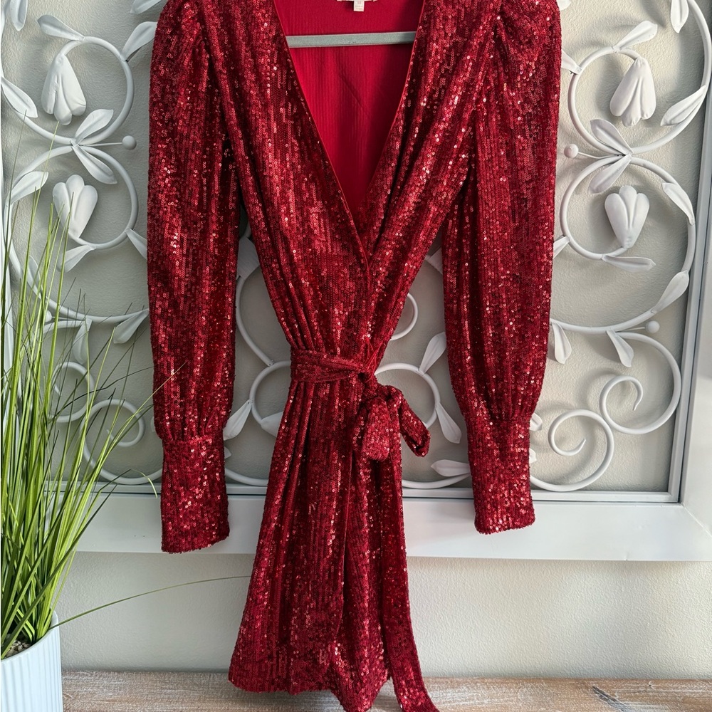 Stunning Red Sequin Wrap Dress by GB